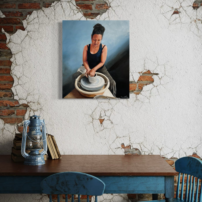 The artwork, Meditation, by Lynnette Horn, displayed in a room.