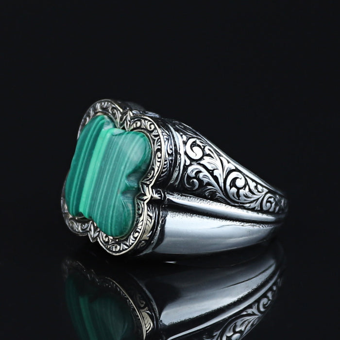 Men Handmade Malachite Gemstone Ottoman Style Ring