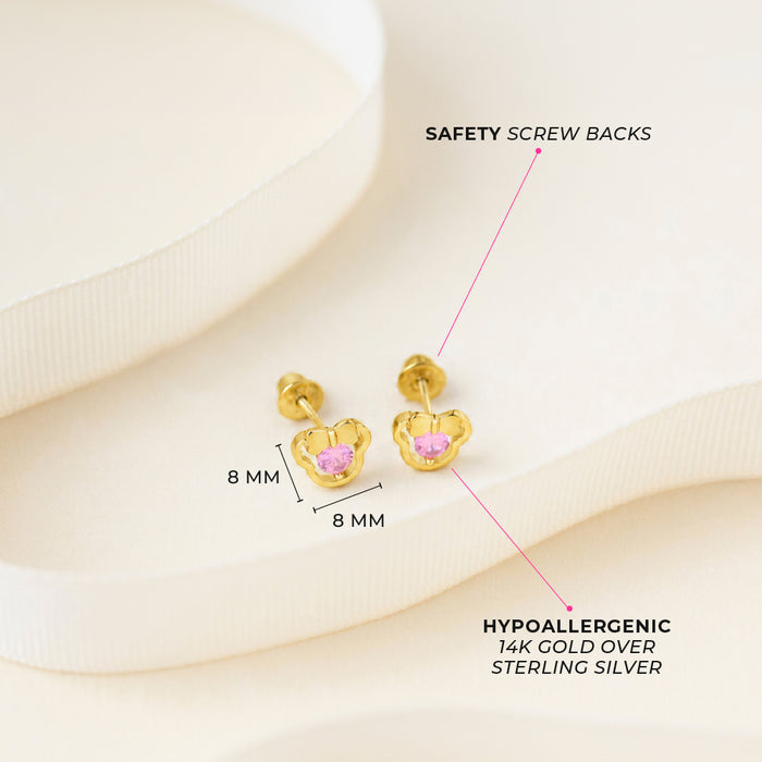Miss Mouse Baby / Toddler / Kids Earrings Screw Back - 14k Gold over Sterling Silver