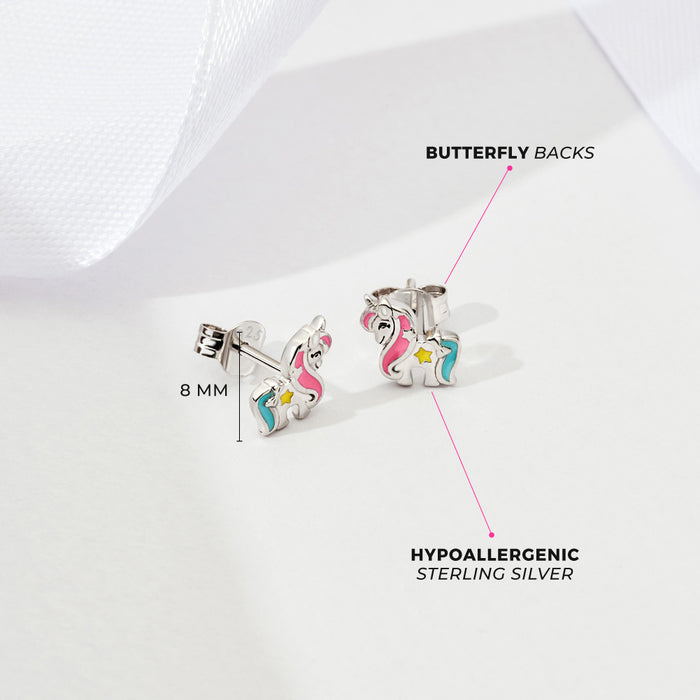 Miss Unicorn Kids / Children's / Girls Earrings Enamel - Sterling Silver