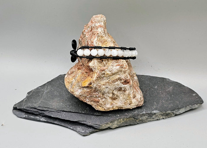 Moonstone and black spiral bracelet