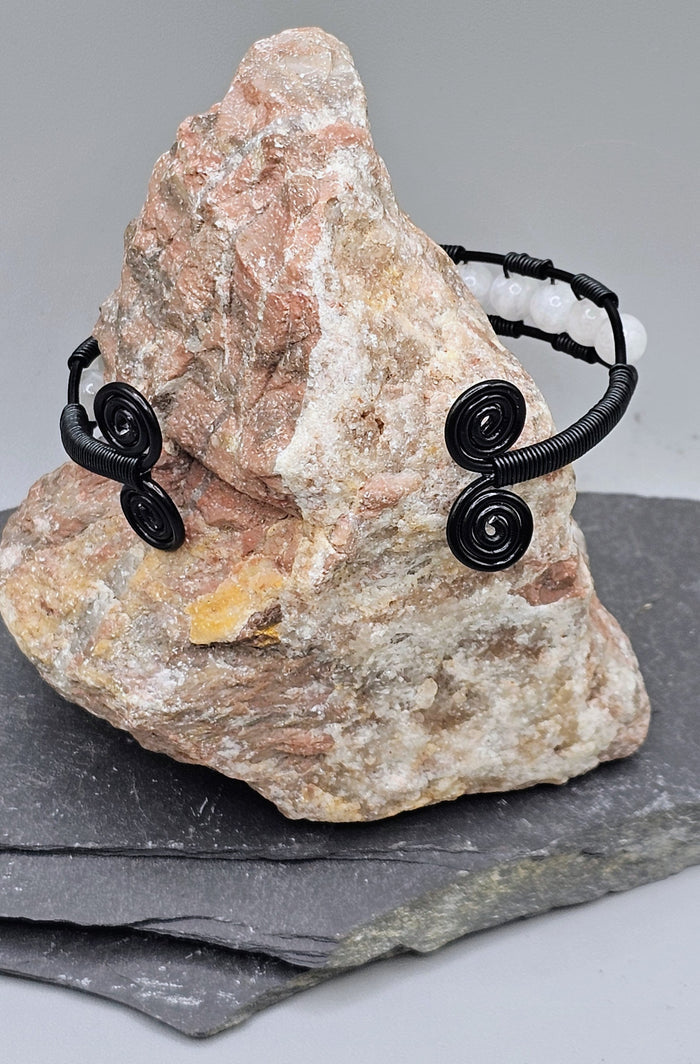 Moonstone and black spiral bracelet