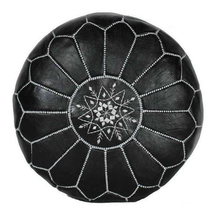 Moroccan Leather Pouf - Black and White - Moroccan Corridor