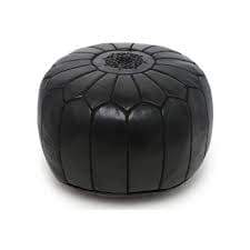 Moroccan Leather Pouf - Black - Moroccan Corridor