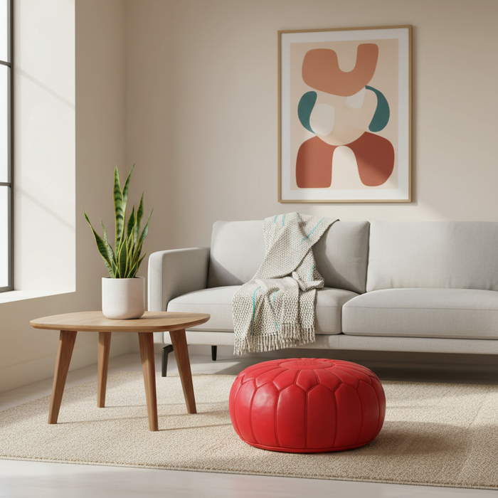 Moroccan Leather Ottoman Banner - Red
