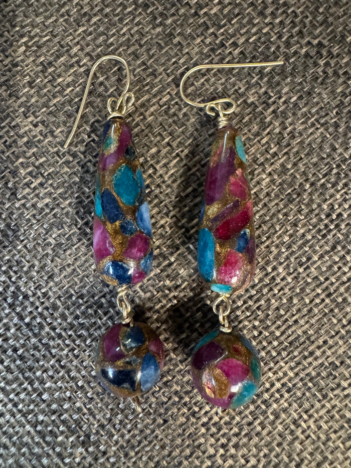 Mosaic Quartz Double-Drop Dangle Earrings