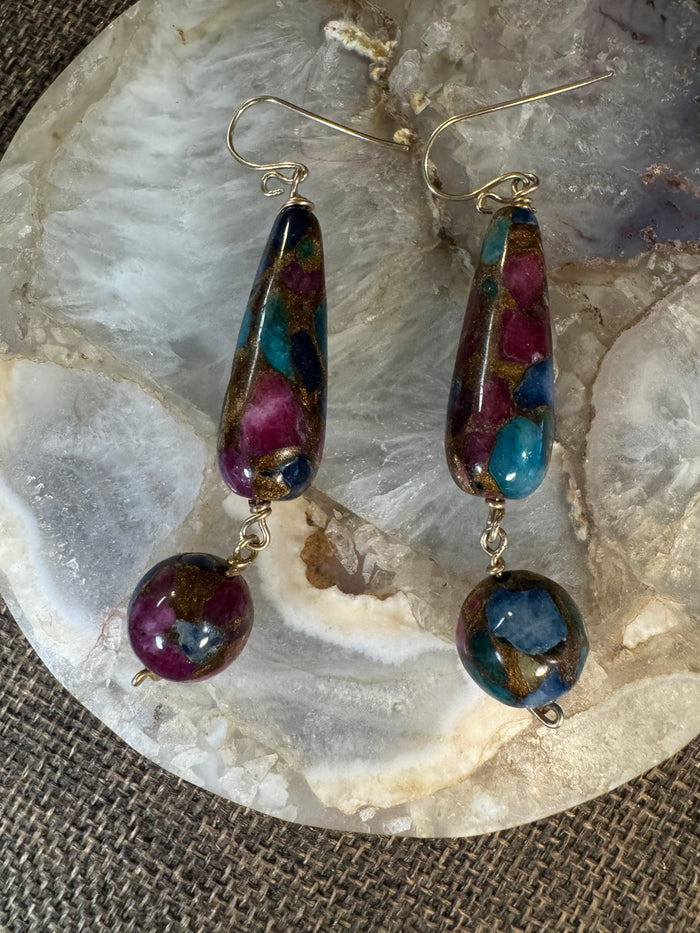 Mosaic Quartz Double-Drop Dangle Earrings