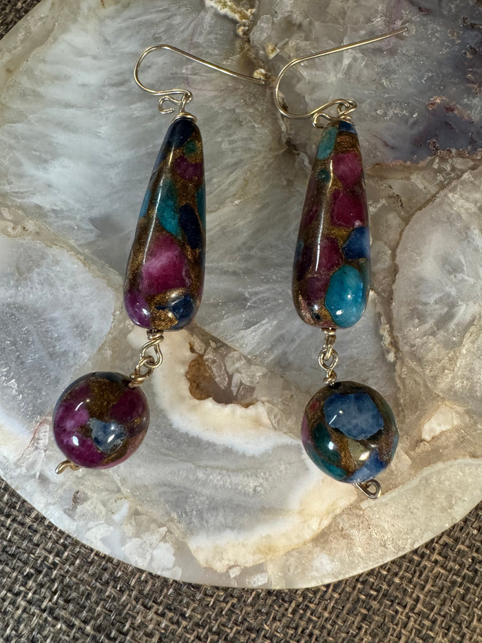 Mosaic Quartz Double-Drop Dangle Earrings