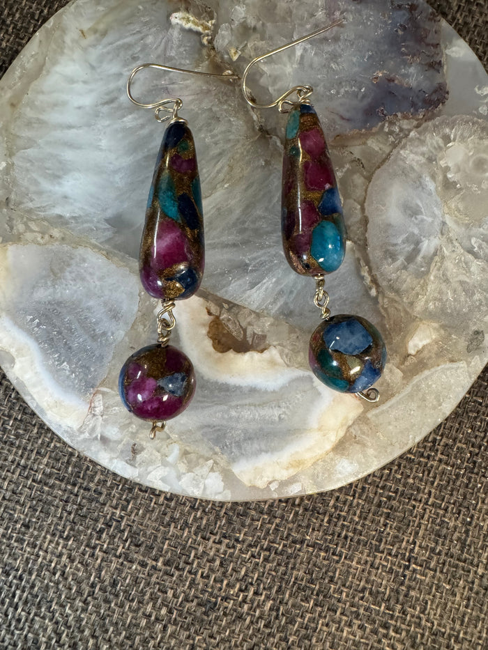 Mosaic Quartz Double-Drop Dangle Earrings