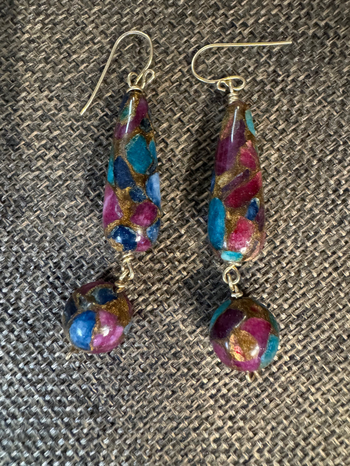 Mosaic Quartz Double-Drop Dangle Earrings