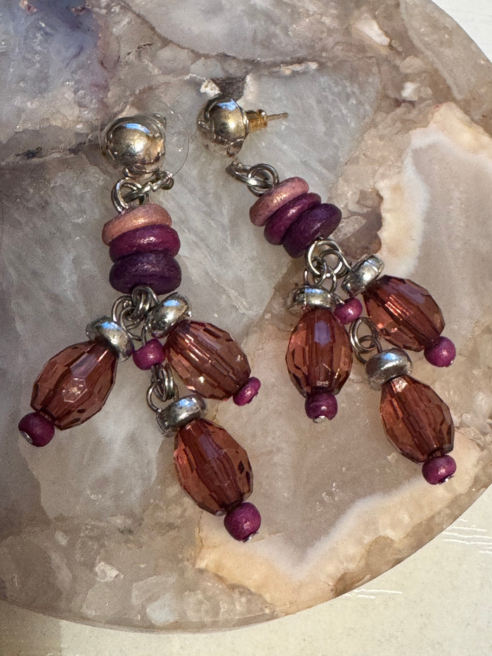 Multi-Color Faceted Glass Cluster Dangle Earrings