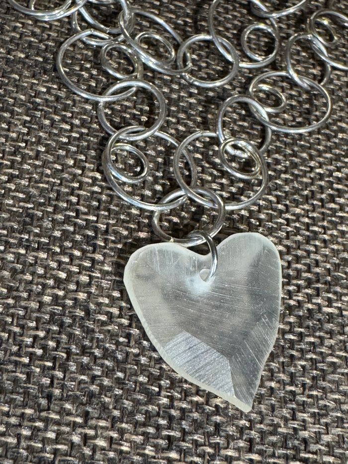 Multi-Strand Open Circle Link Necklace | Silver-Tone with Heart Pendant