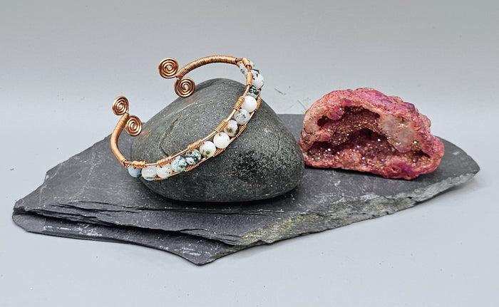 Natural Tree Agate copper wrap bracelet