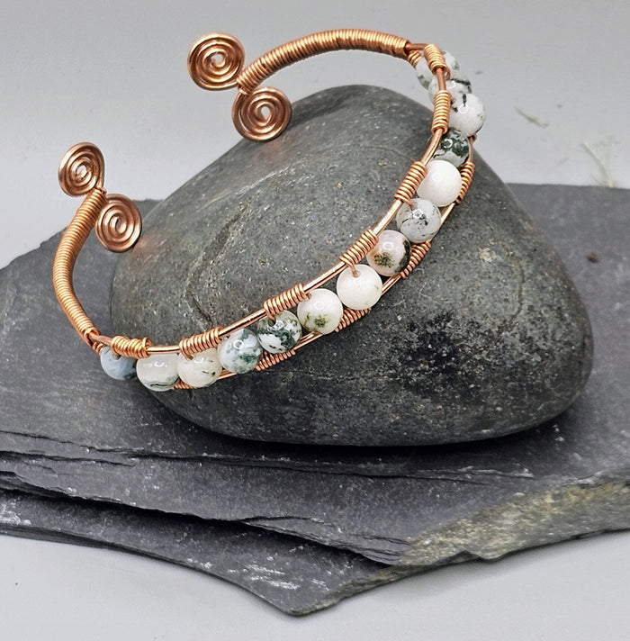 Natural Tree Agate copper wrap bracelet