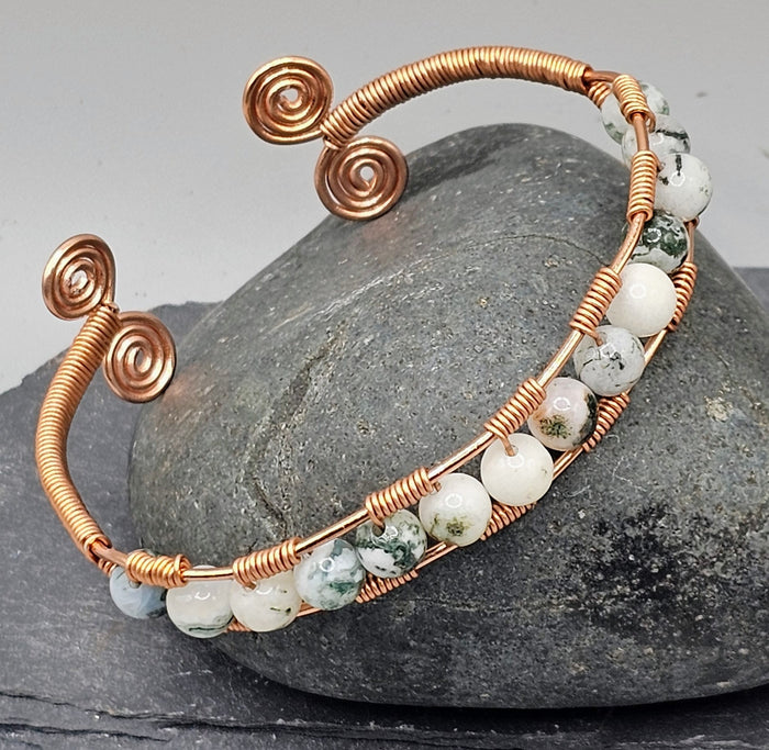Natural Tree Agate copper wrap bracelet