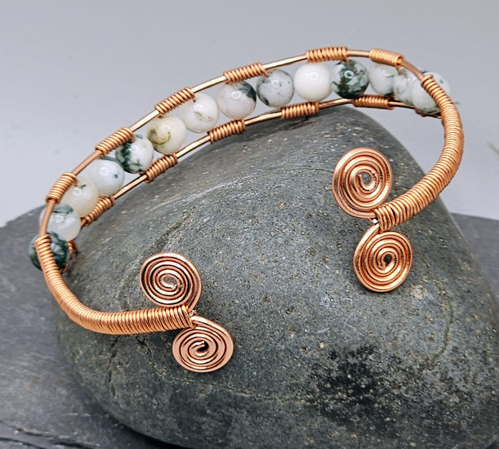 Natural Tree Agate copper wrap bracelet