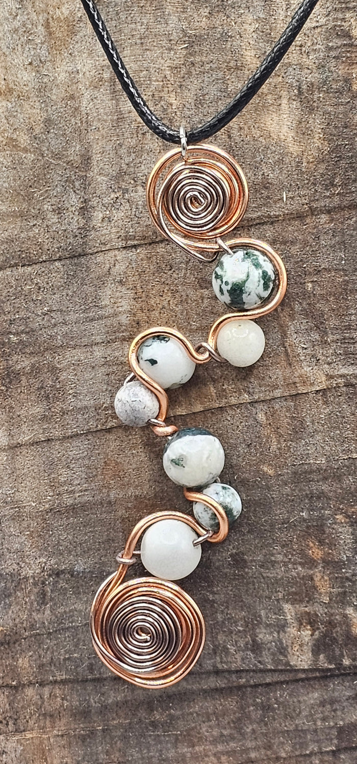 Natural Tree Agate squiggle pendant