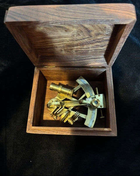 Nautical Sextant in Hardwood Presentation Box with Anchor Inlay - Annapolis Maritime Antiques