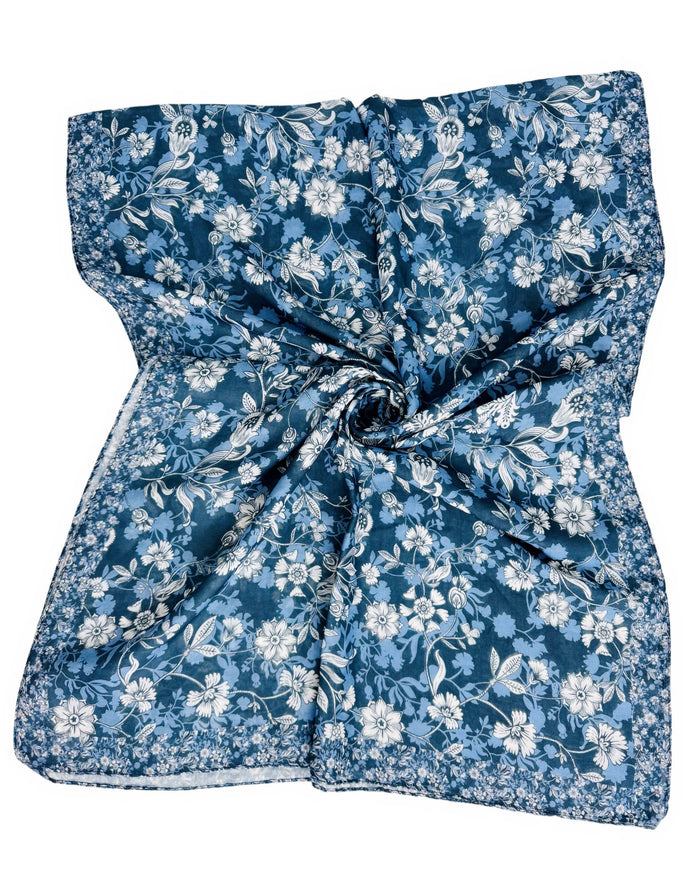 Navy-White Wildflower Blooms Scarf