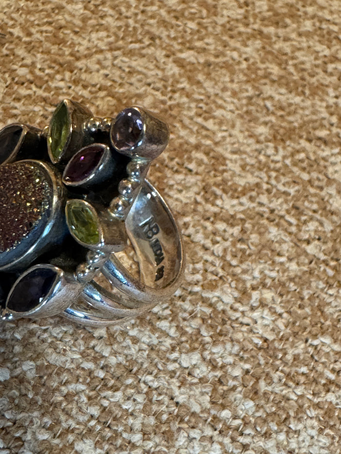 Nicky Butler Raj Limited Edition Druzy Ring – Sterling Silver Statement - Size 7