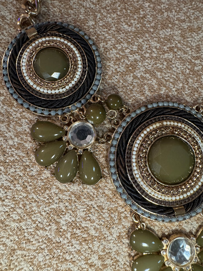 Olive Green Bib Statement Necklace