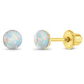 Opal Button 4mm Baby / Toddler / Kids Earrings Screw Back - 14k Gold over Sterling Silver