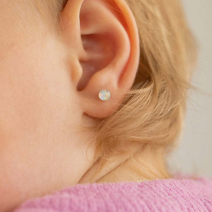 Opal Button 4mm Baby / Toddler / Kids Earrings Screw Back - 14k Gold over Sterling Silver