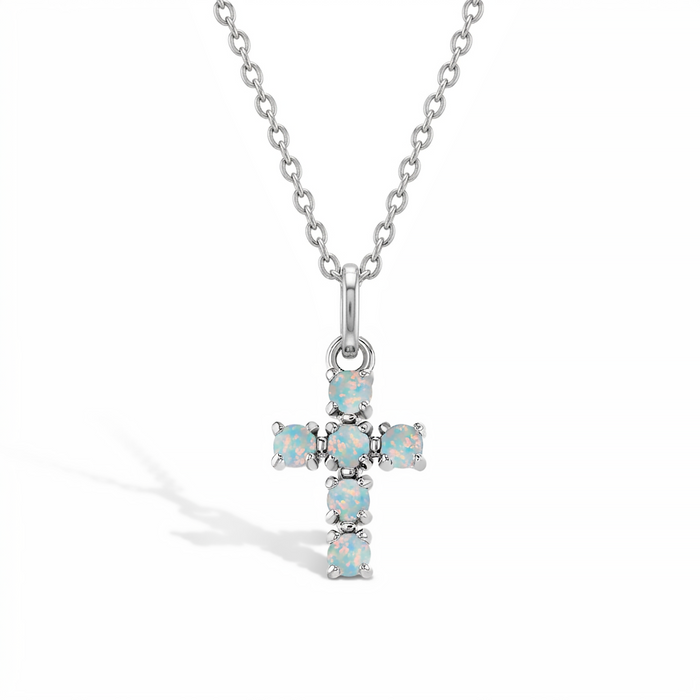 Opal Cross Kids / Children's / Girls Pendant/Necklace - Sterling Silver
