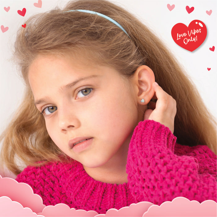 Opal Heart Kids / Children's Earrings Screw Back - Sterling Silver