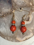 Orange Marbled Bead Dangle Earrings