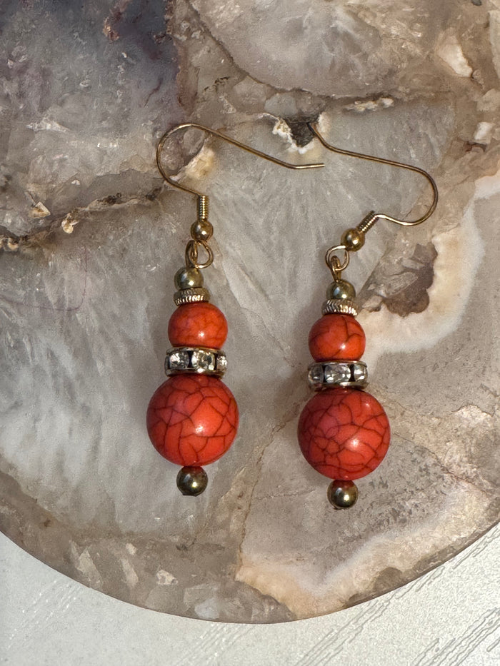 Orange Marbled Bead Dangle Earrings