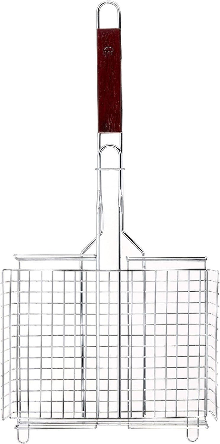 Outset Chrome Grill Basket with Rosewood Handle, 25" Long