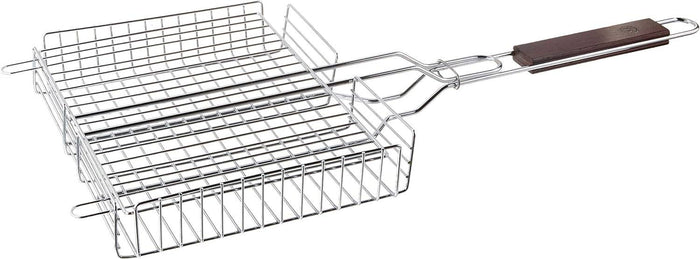 Outset Chrome Grill Basket with Rosewood Handle, 25" Long
