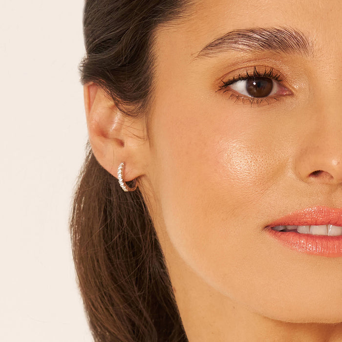 Pave Hoop Women's Earrings - Sterling Silver