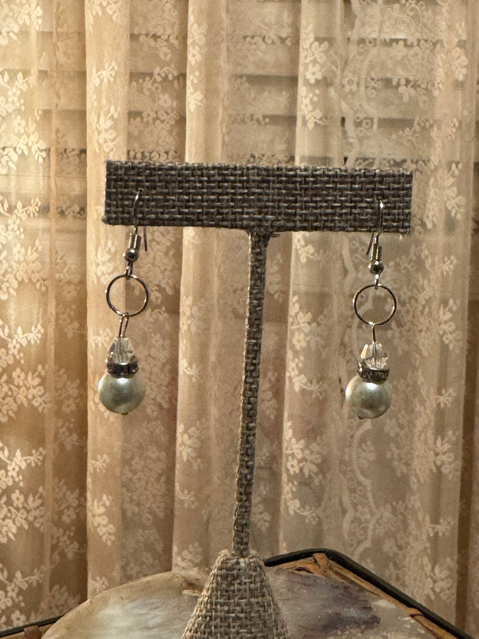 Pearl and Crystal Drop Earrings with Faceted Accent and Silver-Tone Setting, Classic Elegant Style