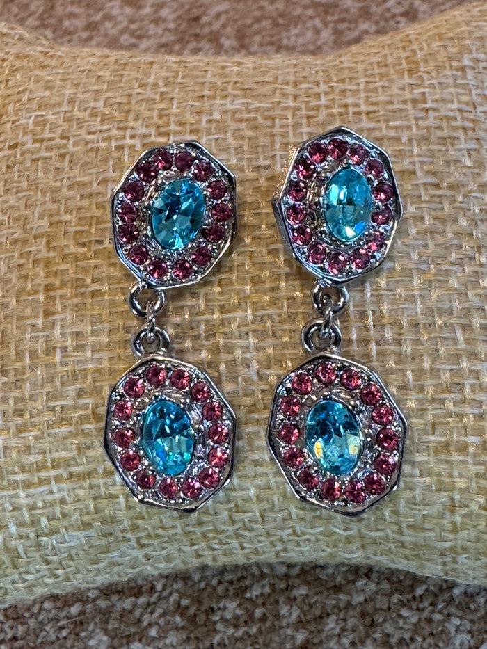 Pink and Blue Crystal Dangle Earrings