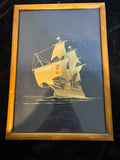 #Polish Straw Marquetry Sailing Ship Picture Framed Folk Art Wall Hanging Białystok Poland - Annapolis Maritime Antiques