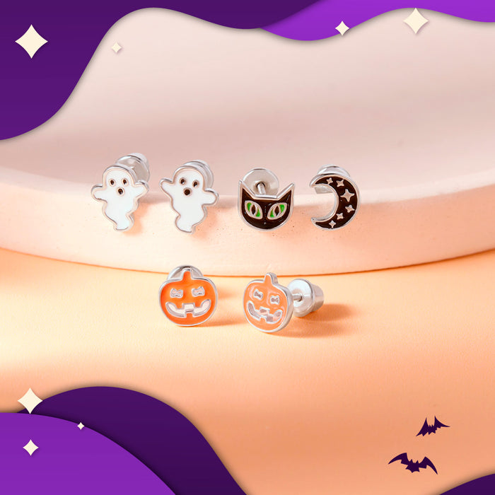 Pumpkin Kids / Children's / Girls Earrings Screw Back Enamel - Sterling Silver
