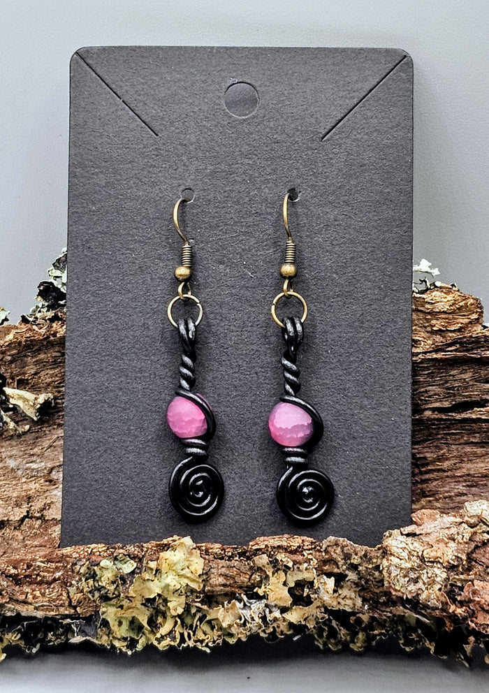Purple crackle spiral earrings