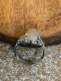 Rainbow Moonstone Ring – Silver Plated – Oval Cabochon – Size 9.5