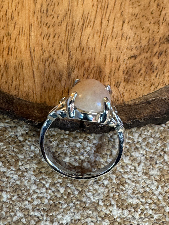 Rainbow Moonstone Ring – Silver Plated – Oval Cabochon – Size 9.5
