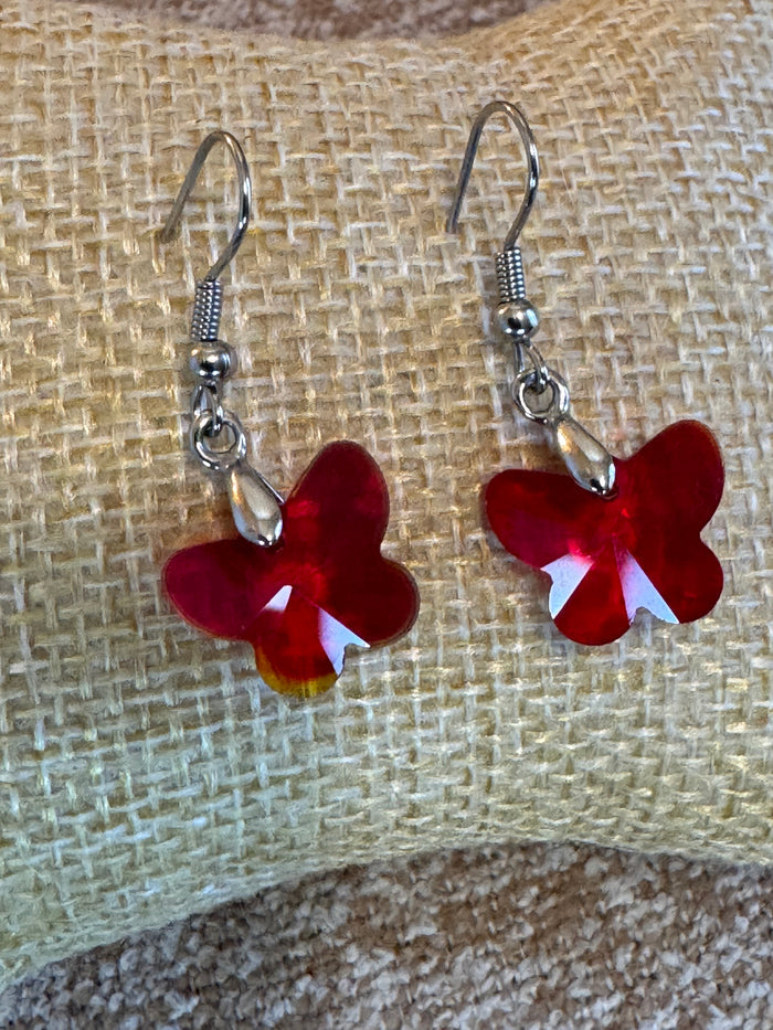 Red Crystal Butterfly Earrings