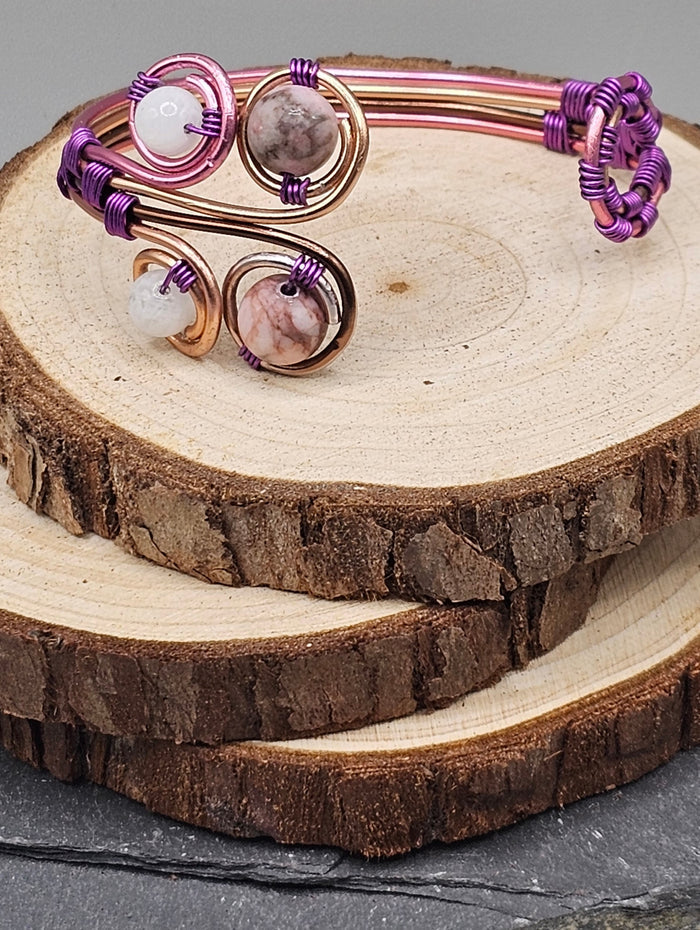 Rhodonite and Moonstone ombre bracelet