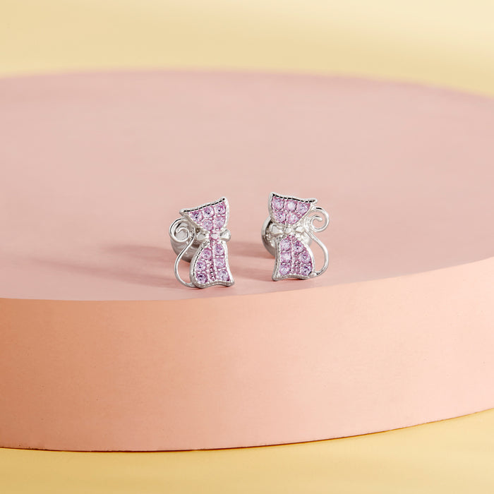 Sassy Kitty Cat Kids / Children's / Girls Earrings Screw Back - Sterling Silver