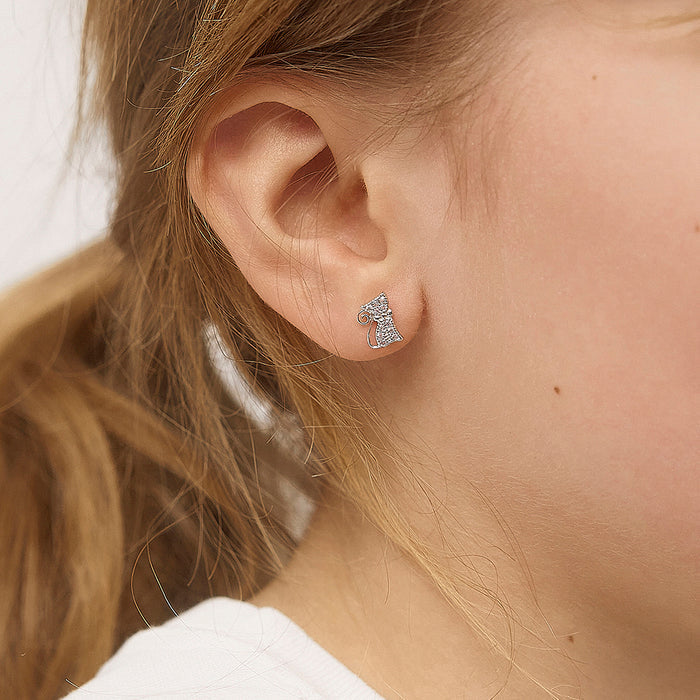 Sassy Kitty Cat Kids / Children's / Girls Earrings Screw Back - Sterling Silver