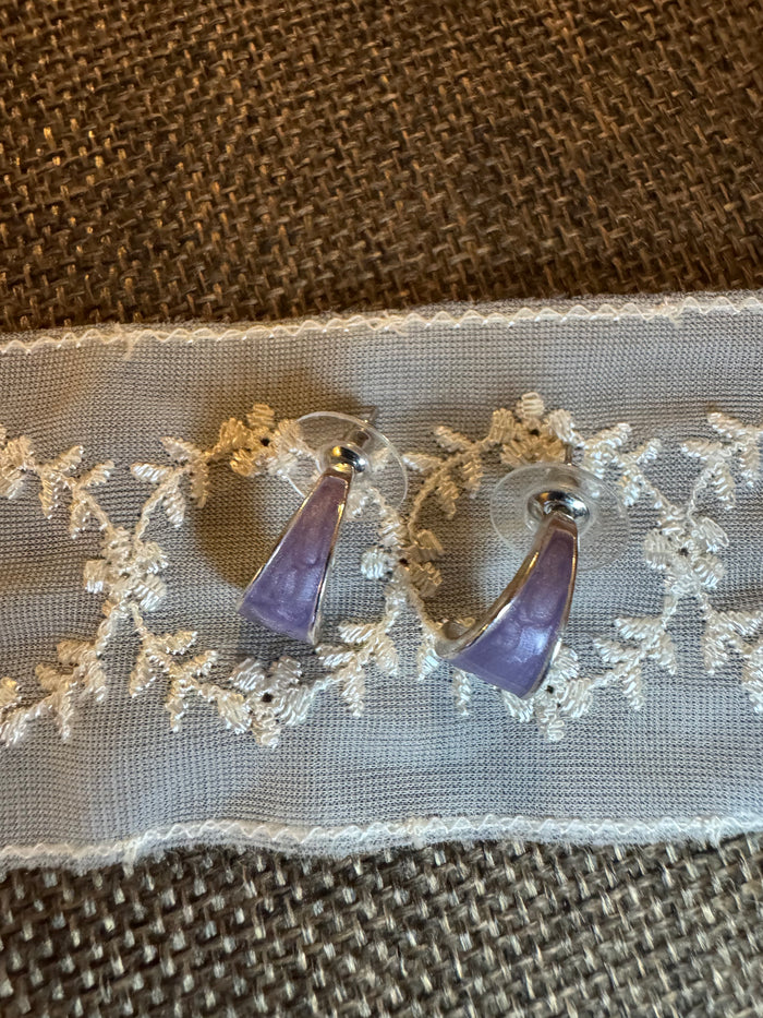 Signed Kenneth Cole Lavender Crescent Enamel Stud Earrings | Modern Minimalist