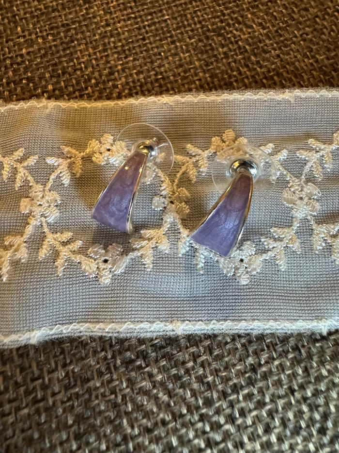 Signed Kenneth Cole Lavender Crescent Enamel Stud Earrings | Modern Minimalist