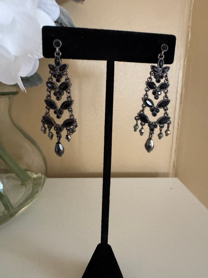Signed Monet Dark-Tone Chandelier Earrings