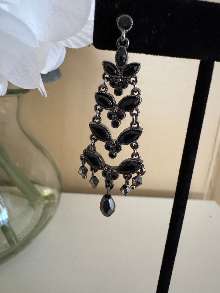 Signed Monet Dark-Tone Chandelier Earrings