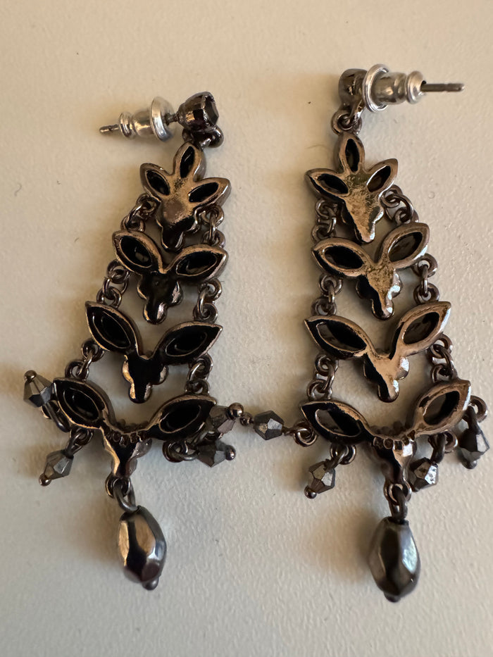 Signed Monet Dark-Tone Chandelier Earrings